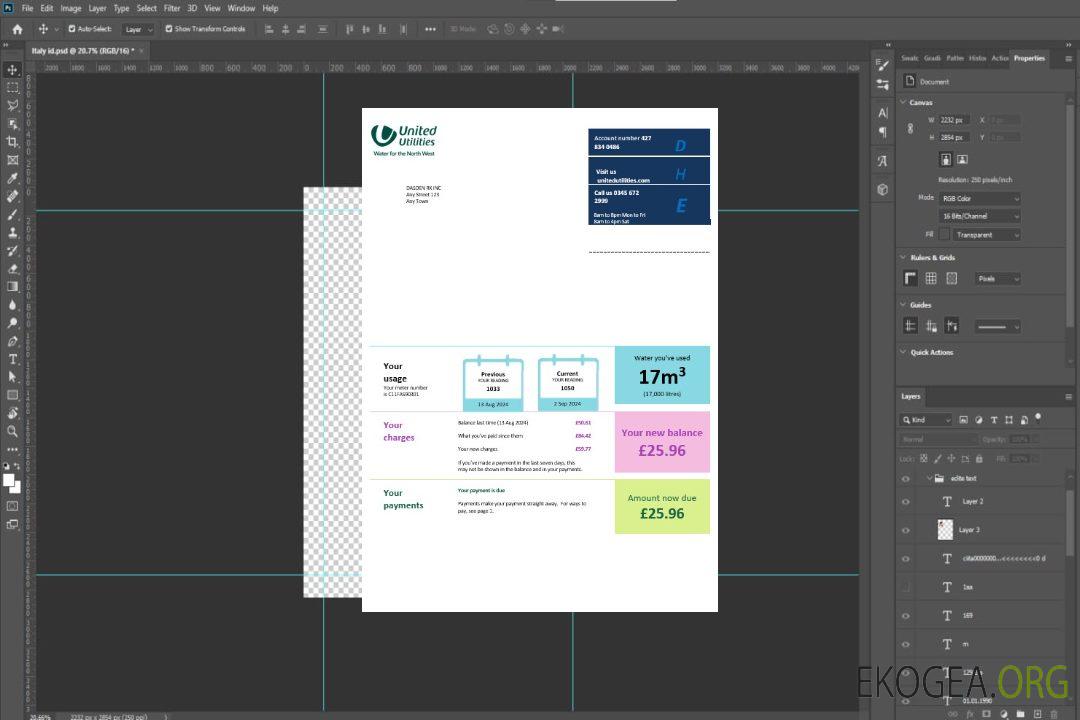Modèle Word et PDF de facture de services publics des services publics du Royaume-Uni template